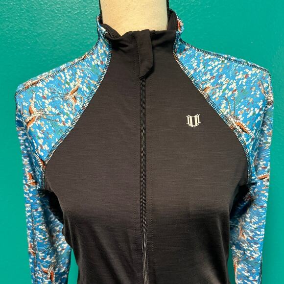 Eleven by Venus Williams Activewear Jacket Black Rouched Blue Crane Print Small - Picture 7 of 12